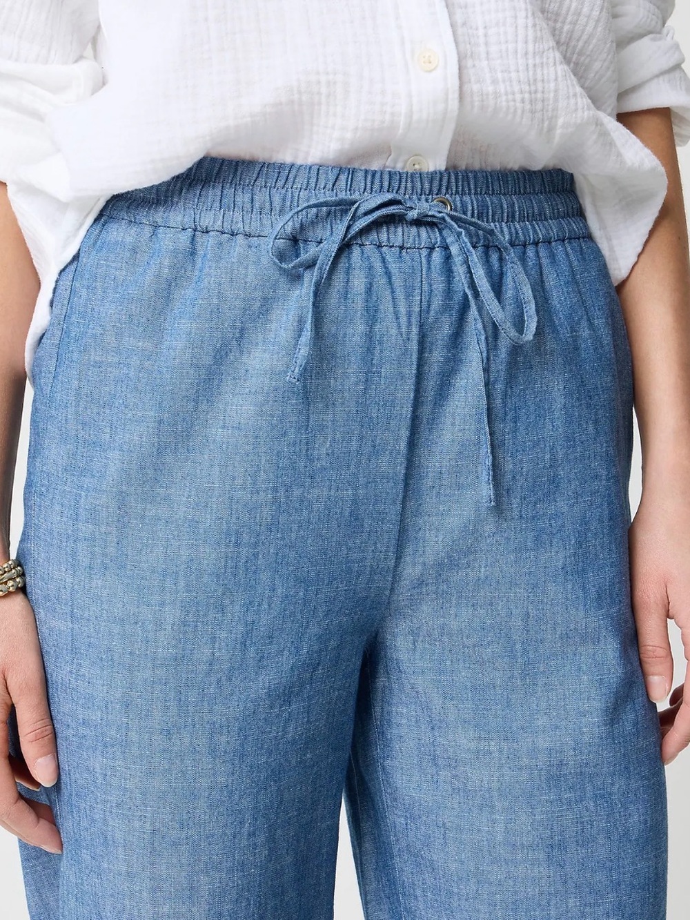 Lightweight Chambray Drawstring Pants - Blue